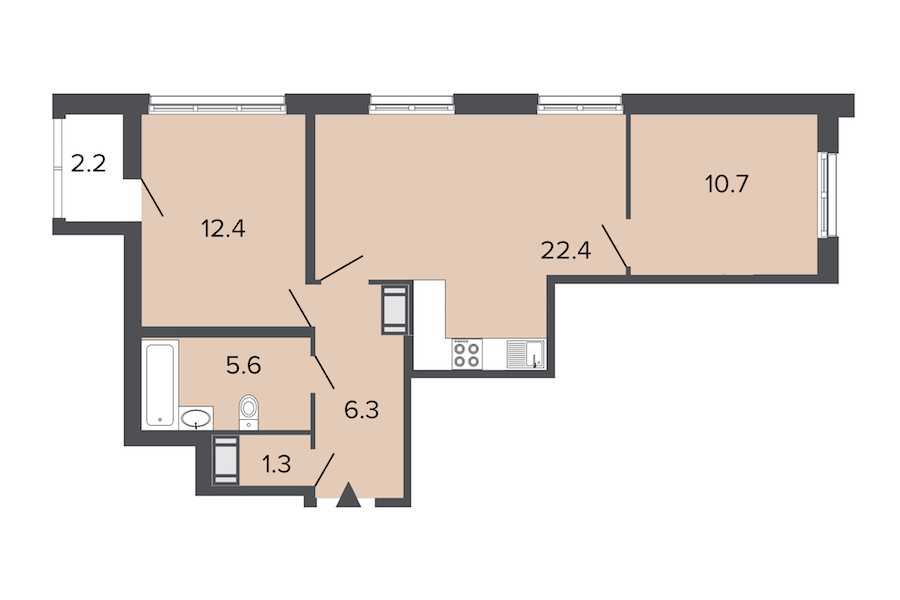 Двухкомнатная квартира в : площадь 58.7 м2 , этаж: 14 – купить в Санкт-Петербурге